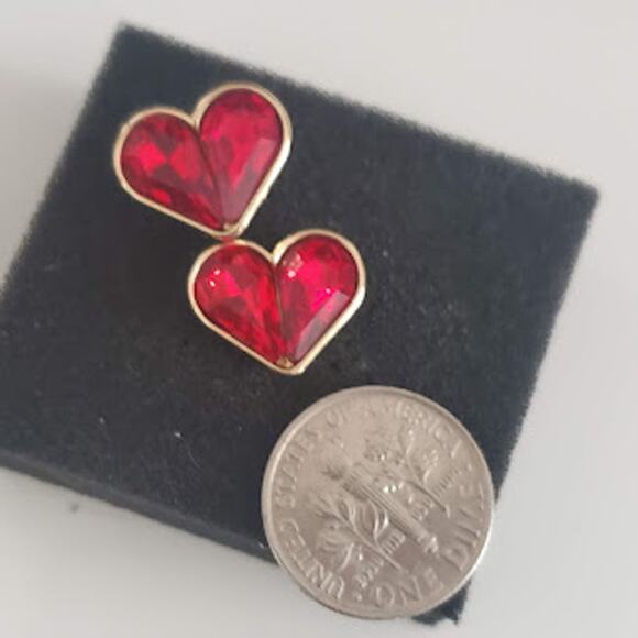 Monet Cherry Red Heart Earrings in Gold Tone Setting New With Tags - Picture 4 of 7
